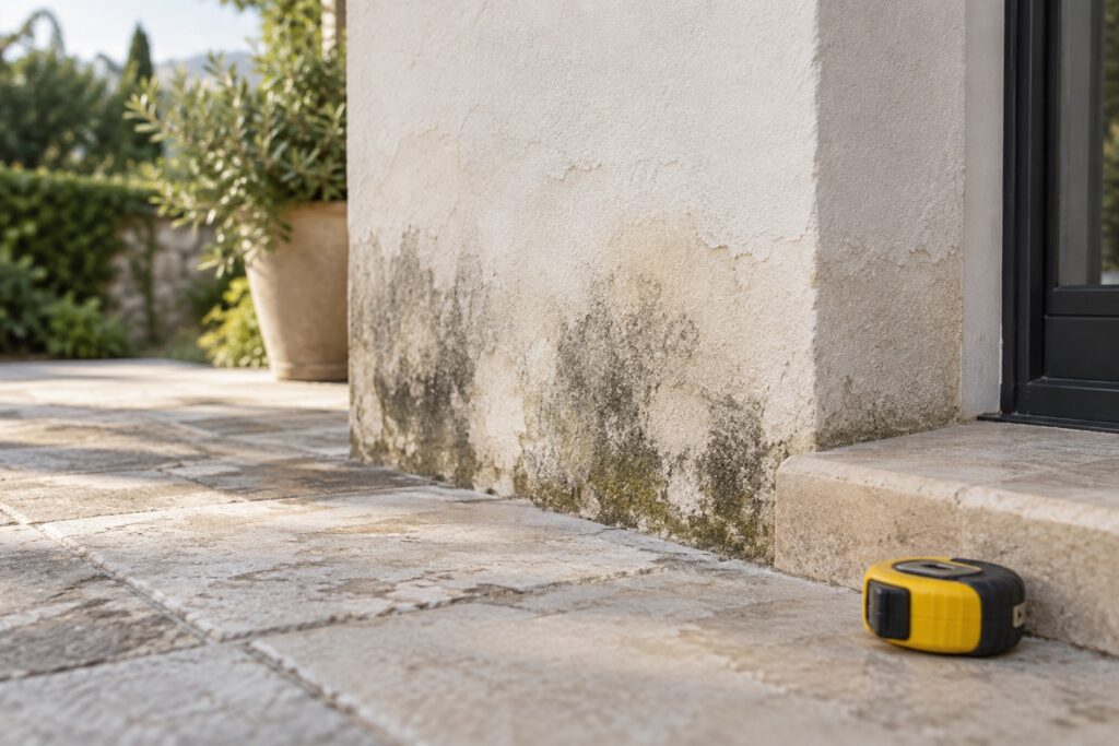 Traces d’humidité sur un pied de façade